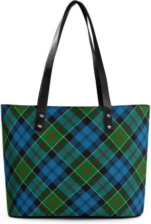 Royal Stewart Tartan Large Capacity Portable Leather Handbag