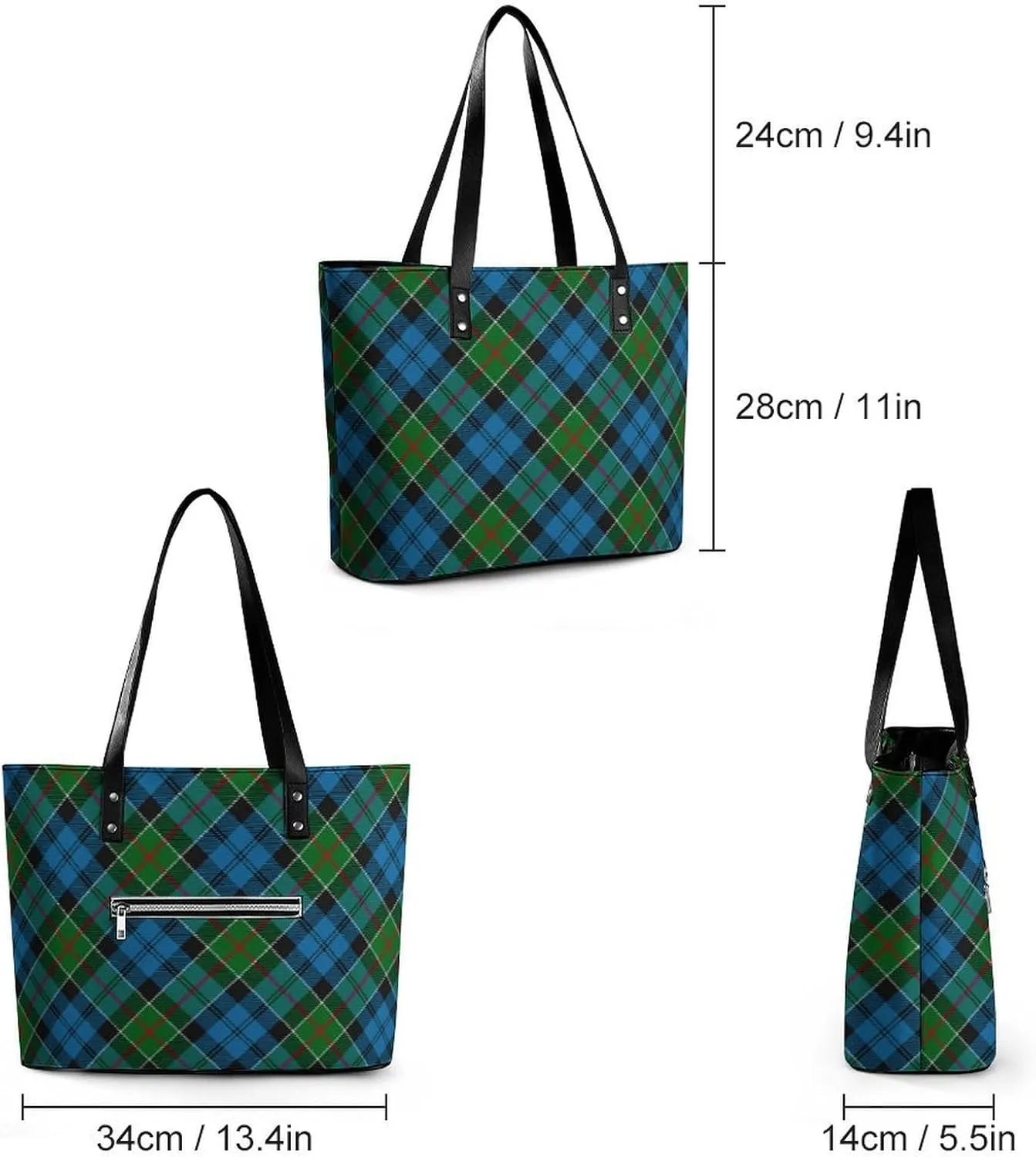 Royal Stewart Tartan Large Capacity Portable Leather Handbag