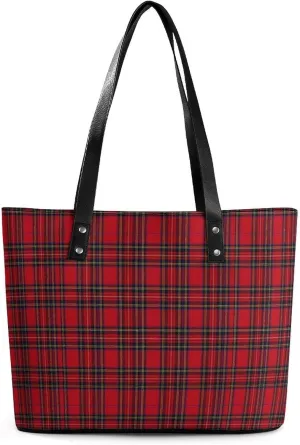 Royal Stewart Tartan Large Capacity Portable Leather Handbag