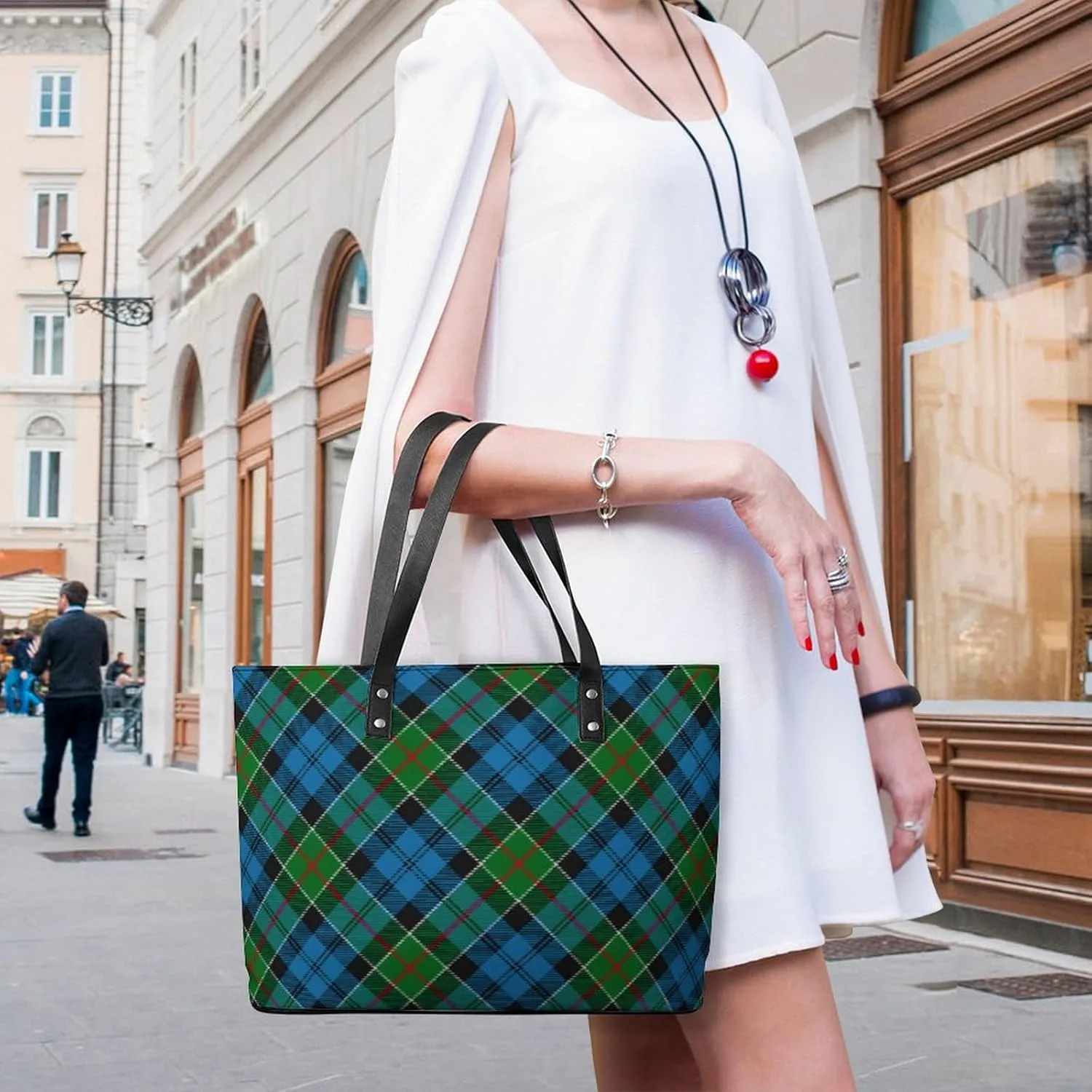 Royal Stewart Tartan Large Capacity Portable Leather Handbag