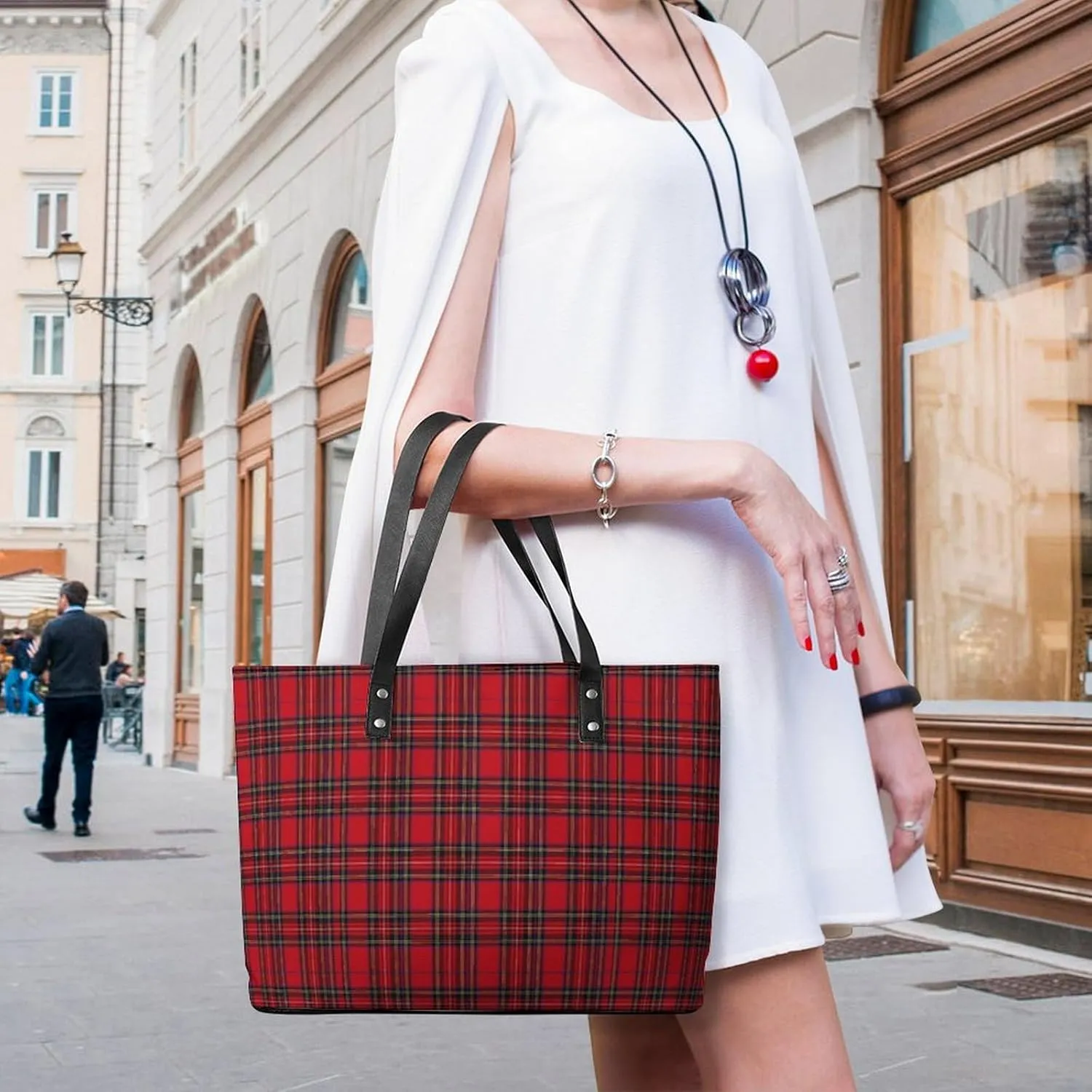 Royal Stewart Tartan Large Capacity Portable Leather Handbag