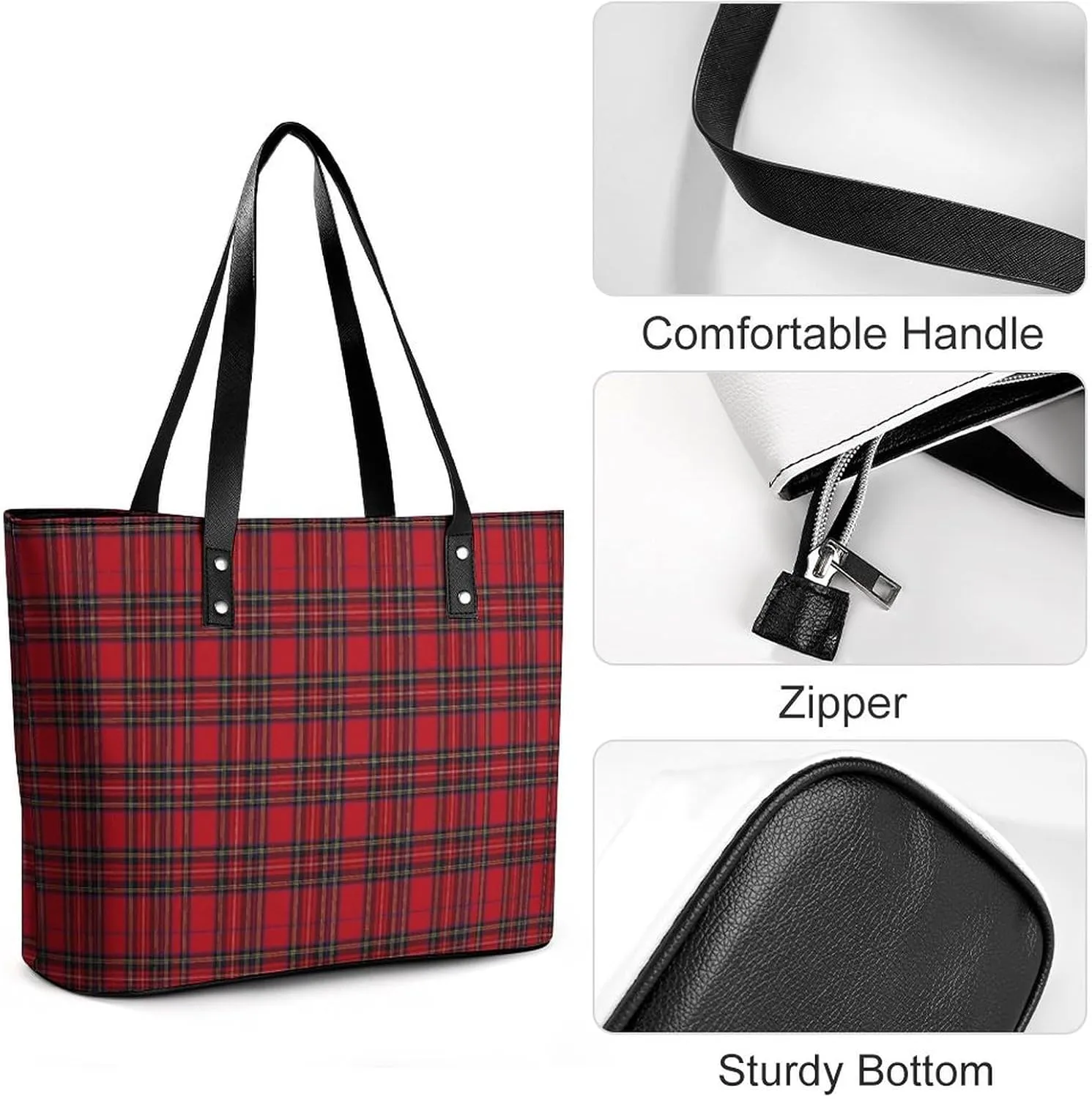 Royal Stewart Tartan Large Capacity Portable Leather Handbag