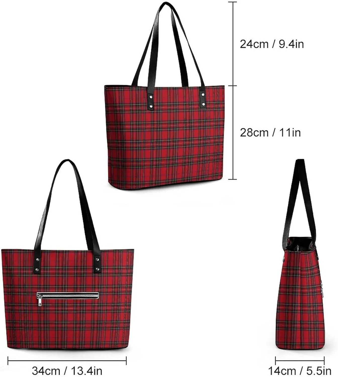 Royal Stewart Tartan Large Capacity Portable Leather Handbag