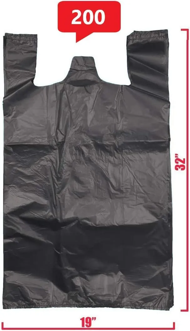ROYAL7 Jumbo/Extra Large 19x10x32 Plastic Grocery Reusable T-Shirts Carry-Out Bags (BLACK, 200)