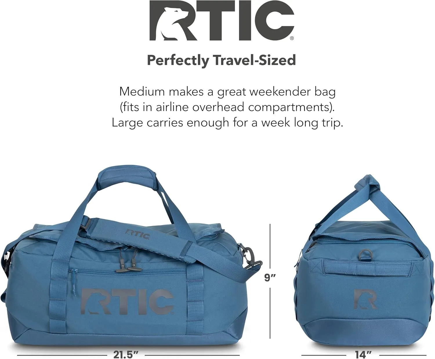 RTIC Road Trip Duffle Bag for Men and Women, Traveling Tote for Camp, Travel, Gym, Weekender, Camping, Overnight, Carry On, Sports, Spacious, Water Resistant, Medium, Storm