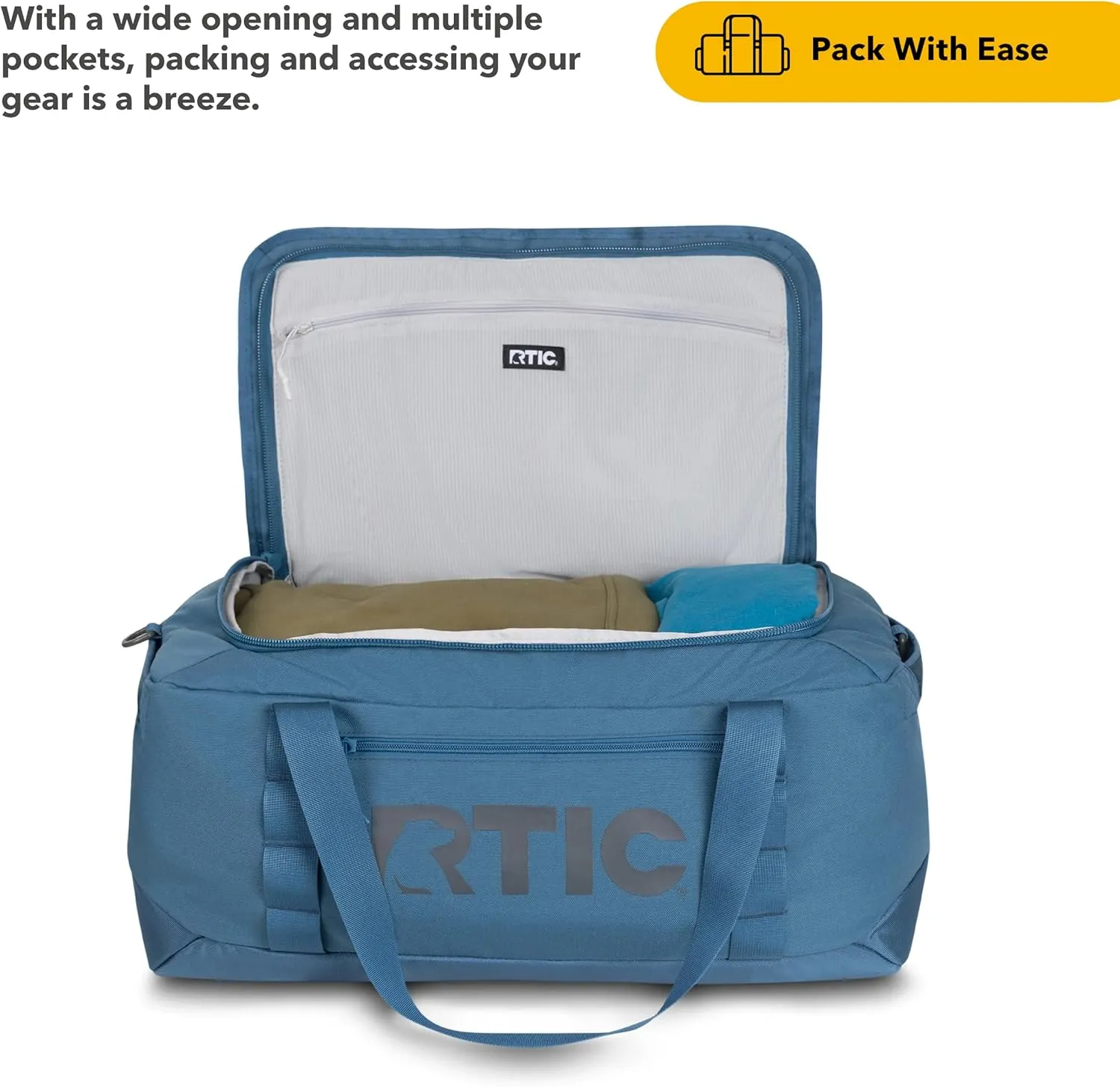 RTIC Road Trip Duffle Bag for Men and Women, Traveling Tote for Camp, Travel, Gym, Weekender, Camping, Overnight, Carry On, Sports, Spacious, Water Resistant, Medium, Storm