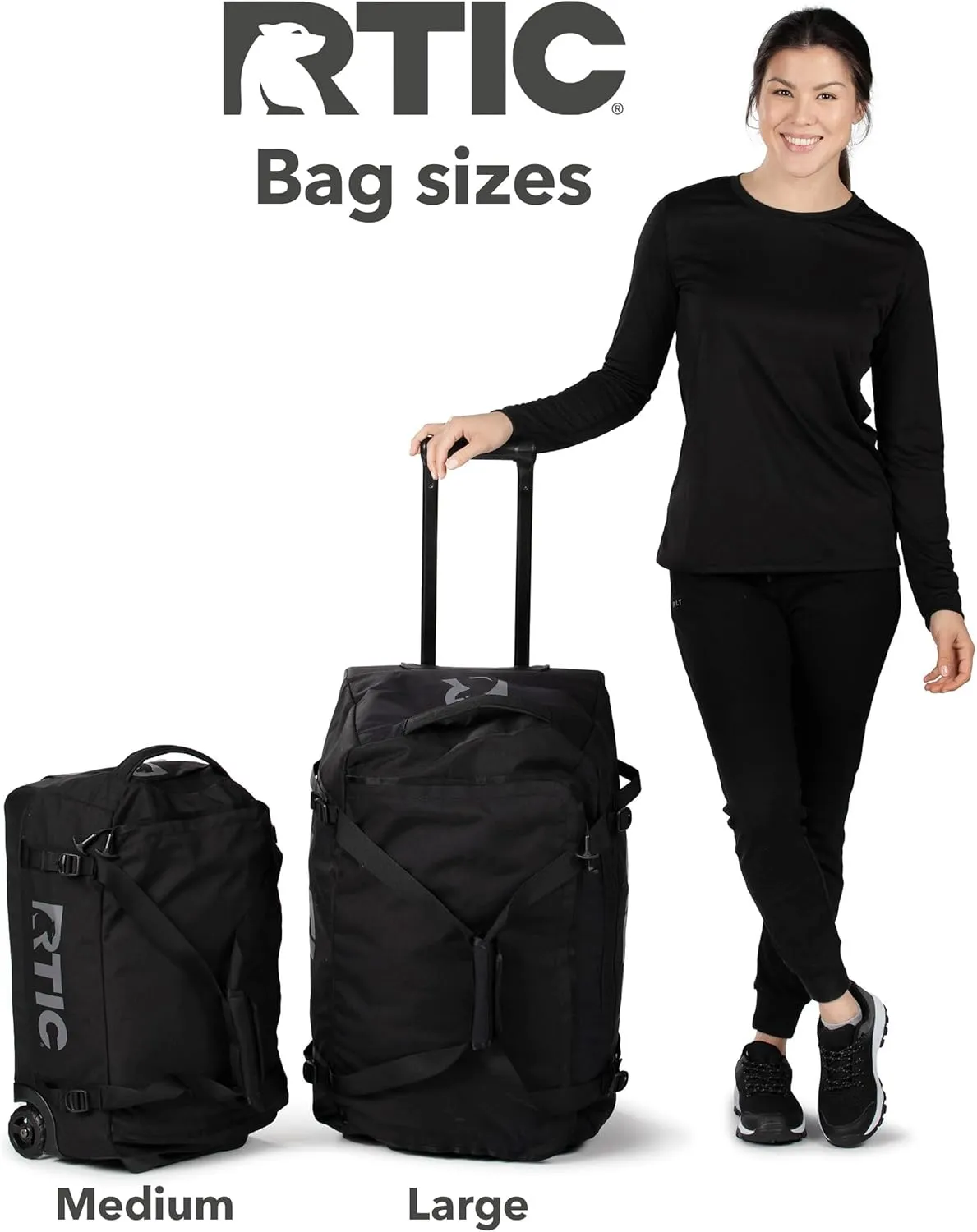 RTIC Road Trip Rolling Duffle Bag with Wheels for Men and Women, Traveling Tote for Camp, Travel, Gym, Weekender, Camping, Overnight Carry On, Sports, Spacious, Water Resistant, Large, Black