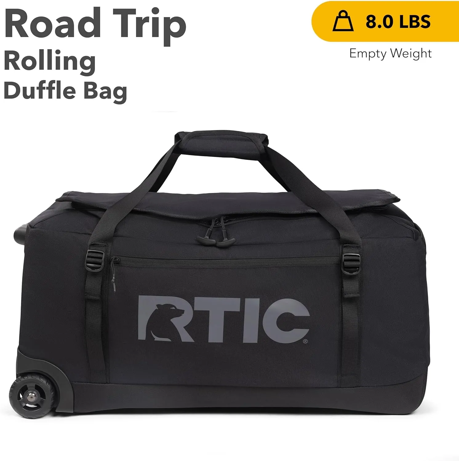 RTIC Road Trip Rolling Duffle Bag with Wheels for Men and Women, Traveling Tote for Camp, Travel, Gym, Weekender, Camping, Overnight Carry On, Sports, Spacious, Water Resistant, Large, Black