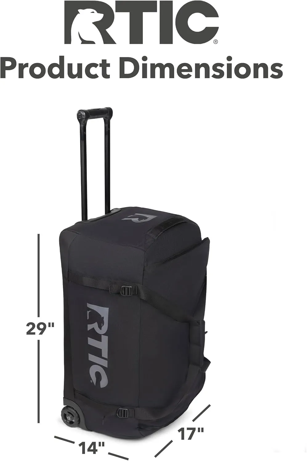 RTIC Road Trip Rolling Duffle Bag with Wheels for Men and Women, Traveling Tote for Camp, Travel, Gym, Weekender, Camping, Overnight Carry On, Sports, Spacious, Water Resistant, Large, Black