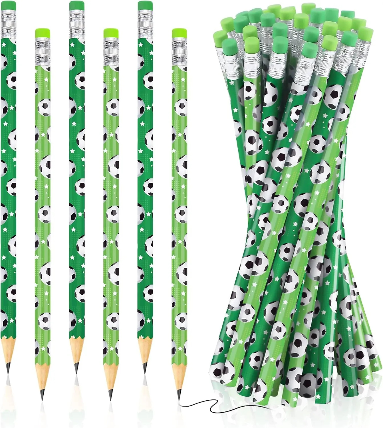 Rumia 36 Pcs Wooden Pencils with Eraser - Soccer Themed Pencils for Kids, Parties, School & Office