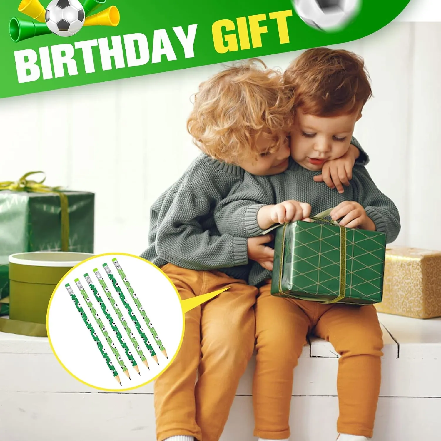 Rumia 36 Pcs Wooden Pencils with Eraser - Soccer Themed Pencils for Kids, Parties, School & Office