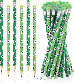 Rumia 36 Pcs Wooden Pencils with Eraser - Soccer Themed Pencils for Kids, Parties, School & Office