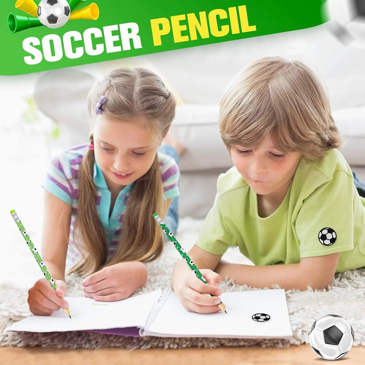 Rumia 36 Pcs Wooden Pencils with Eraser - Soccer Themed Pencils for Kids, Parties, School & Office