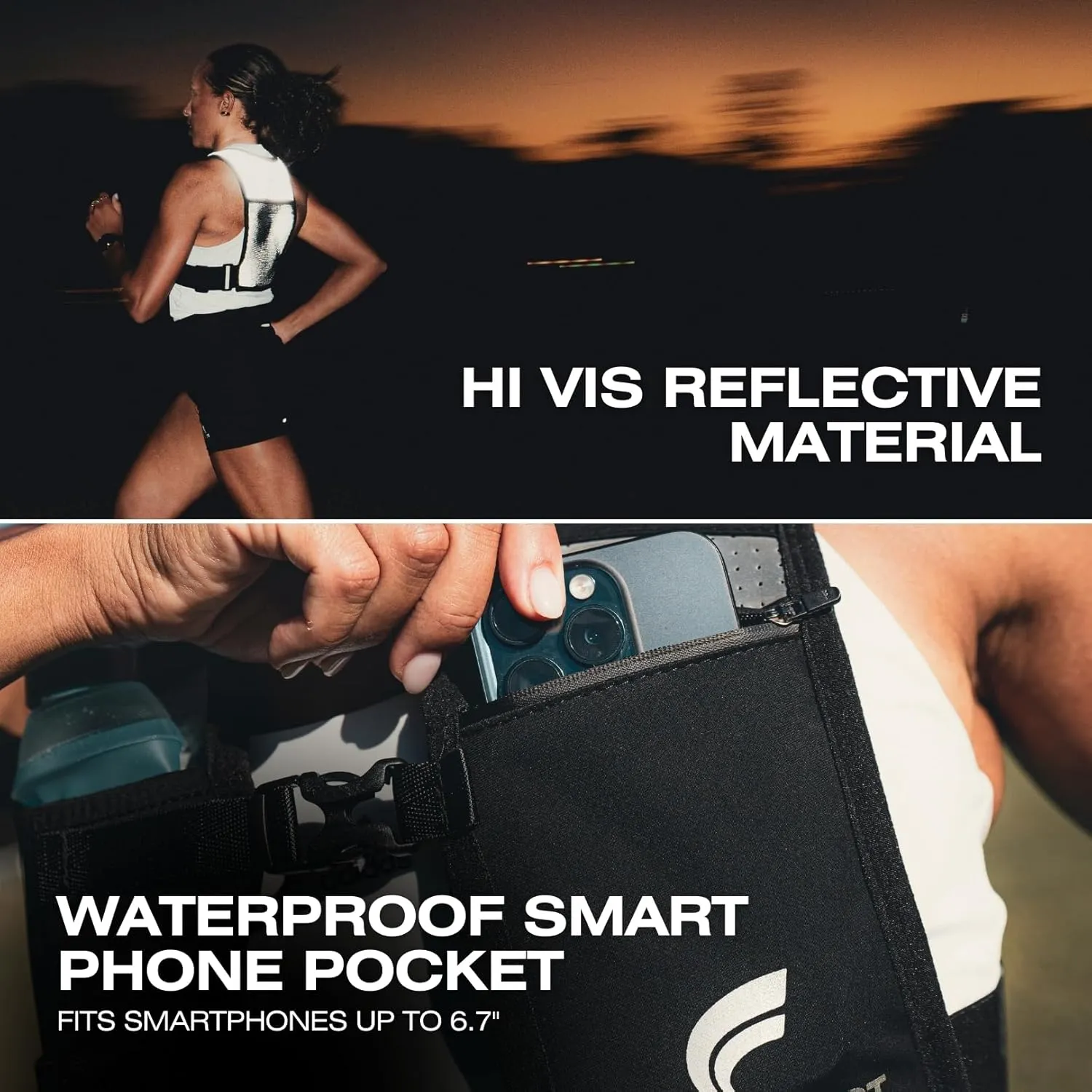 Running Phone Holder Vest with 500ml/17oz Running Vest Water Bottle | Running Water Vest | Reflective Hydration Vest | Adjustable | Light | 6 Pockets for Running Accessories | Men & Women