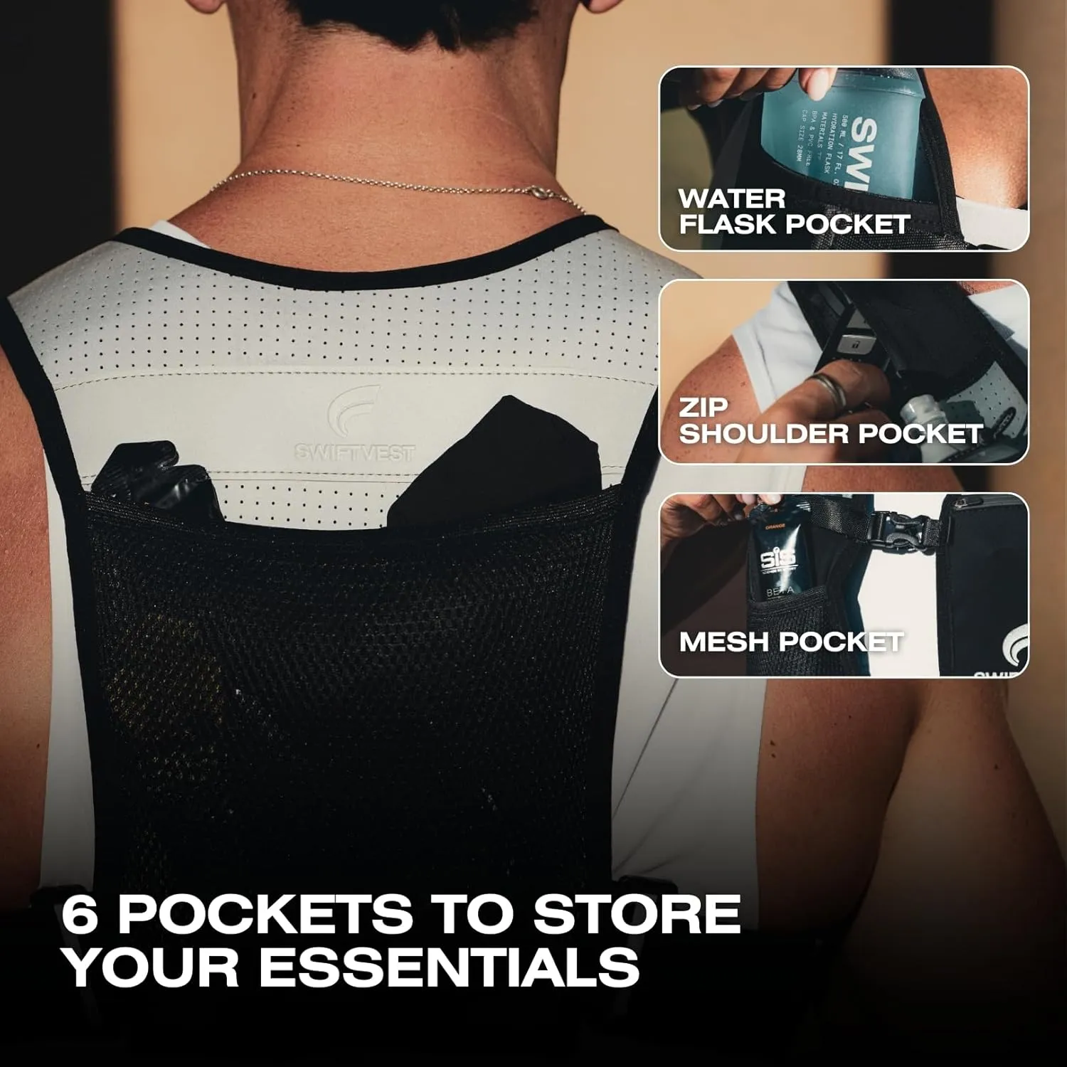 Running Phone Holder Vest with 500ml/17oz Running Vest Water Bottle | Running Water Vest | Reflective Hydration Vest | Adjustable | Light | 6 Pockets for Running Accessories | Men & Women