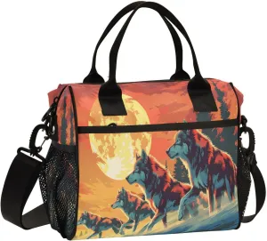 Running Wolf Downhill Scene Large Lunch Box for Men Women Adults Insulated Lunch Bag Cooler Bag with Adjustable Shoulder Strap for Work Picnic Travel
