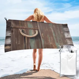 Rustic Horseshoe Barn Wooden Beach Towel Sand Free Fast Drying Microfiber Travel Towel for Women Men Super Absorbent Camping Towels Soft Compact Gym Towel for Swimming Hiking 27.5"x55"