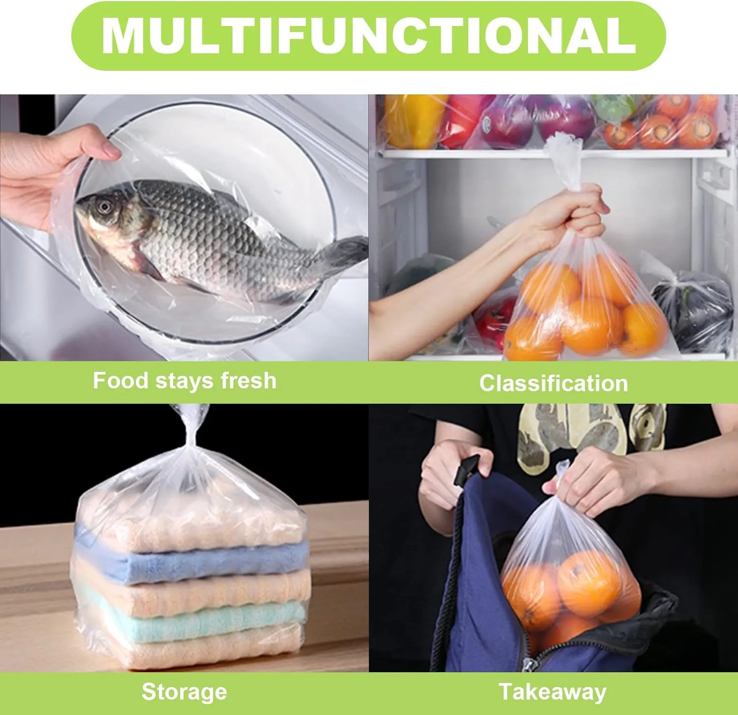 RyhamPaper Food Storage Bags, 1 Roll 12 x 16 Plastic Produce Bag on a Roll Fruits, Vegetable, Bread, Food Storage Clear Bags, 350 Bags