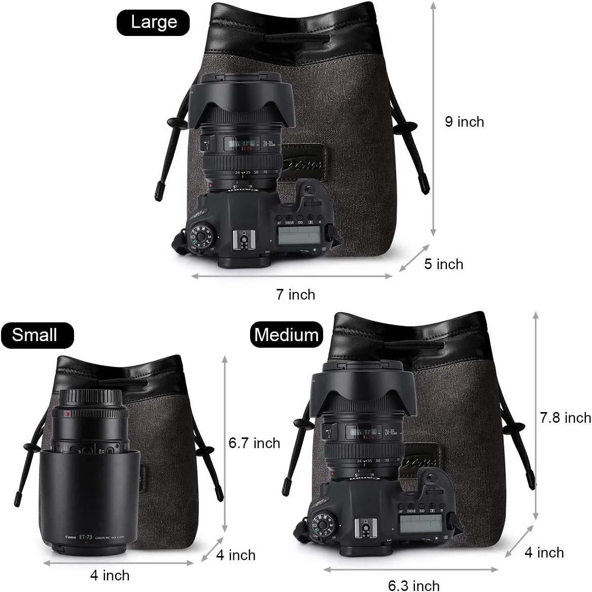 S-ZONE Soft Camera Bag DSLR Insert Handbag Drawstring Lens Case Compatible with Canon Nikon Sony