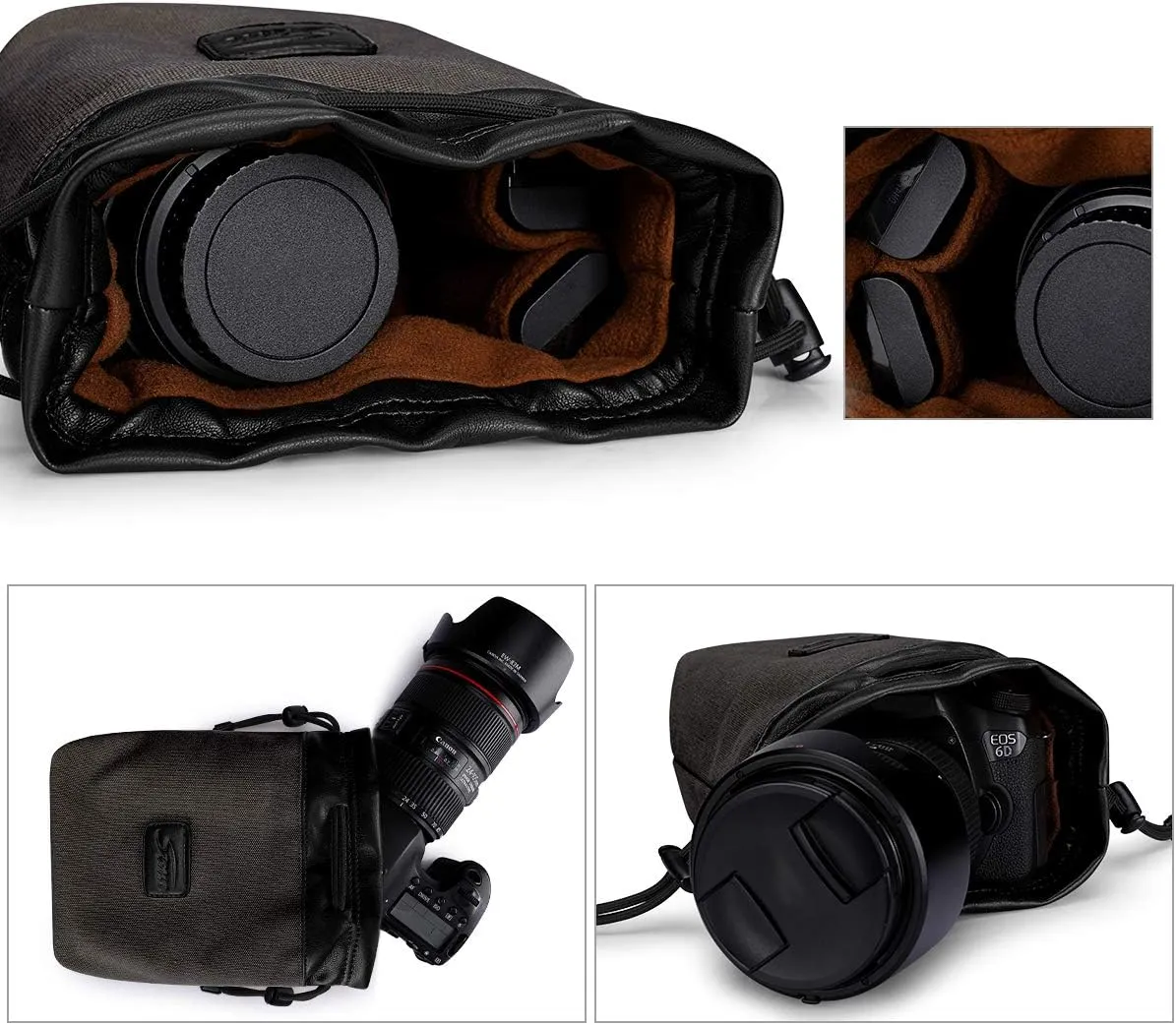 S-ZONE Soft Camera Bag DSLR Insert Handbag Drawstring Lens Case Compatible with Canon Nikon Sony