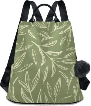 Sage Green Botanical Leaves Travel Backpack Purse for Women, Work Computer Bags Bookbag Lightweight 15.6 inch Laptop Bag School Backpack for Student Girls Casual High School College