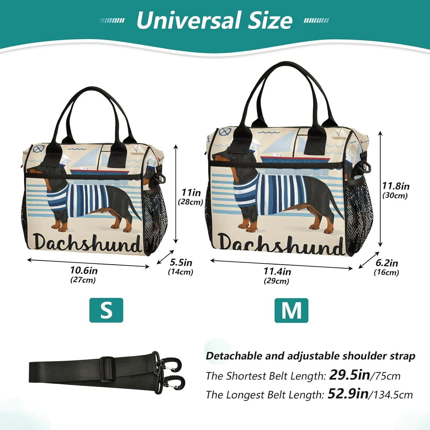 Sailor Dachshund Large Lunch Box for Men Women Adults Insulated Lunch Bag Cooler Bag with Adjustable Shoulder Strap for Work Picnic Travel