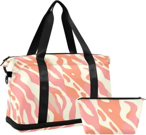 salmon pink sandy beige Oversized Travel Duffel Bags Carry on Weekender Overnight Bags Workout Bag with Adjustable Strap for Travel Multifunctional