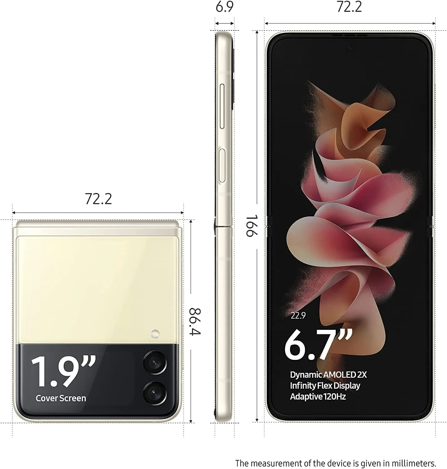 SAMSUNG Galaxy Z Flip 3 5G, US Version, 128GB, Cream - AT&T (Renewed)