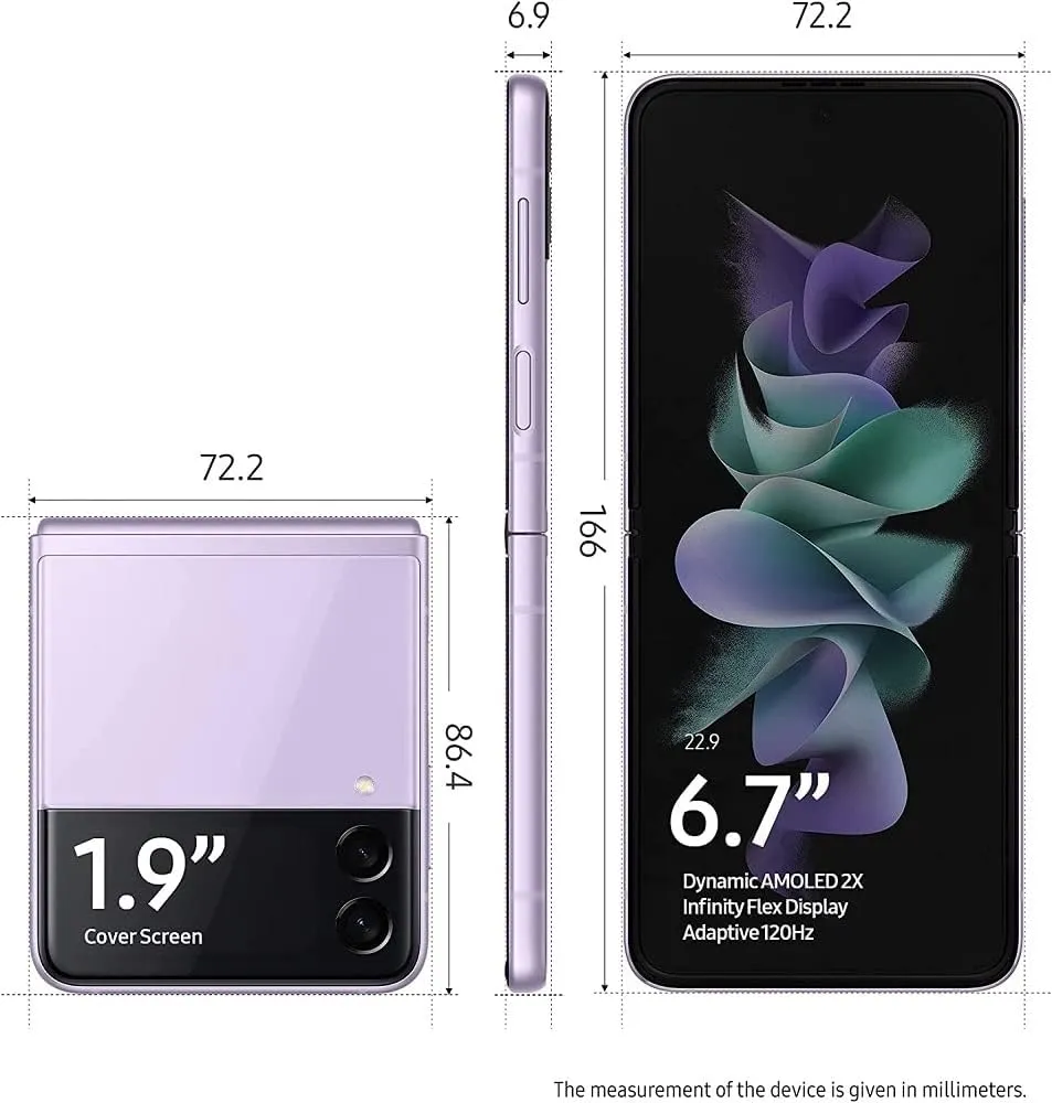 SAMSUNG Galaxy Z Flip 3 5G, US Version, 128GB, Lavender - AT&T (Renewed)