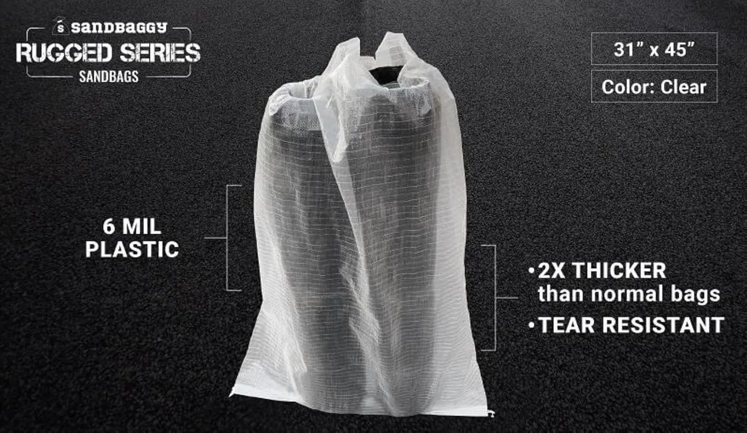 Sandbaggy 31" x 45" Clear 6 Mil Contractor Trash Bags - Large Sandbags [100 lbs Capacity] (1)