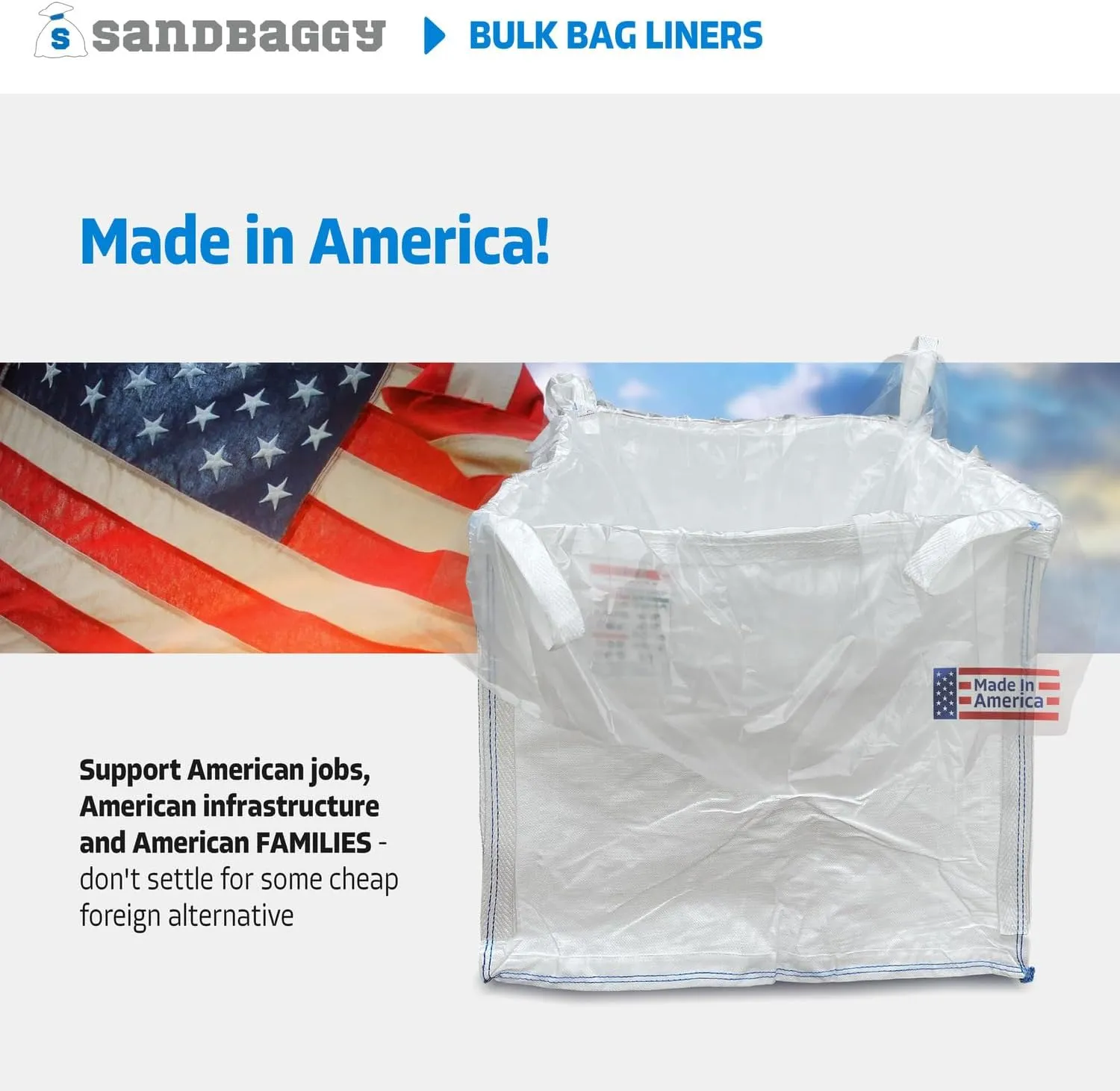 Sandbaggy Clear FIBC Bulk Bag Liners | Made in USA | Liners Fits Bulk Bags Up to 55" x 55" x 75" | Built w/ 1 Month UV | Heavy Duty 1.5 Mil Thick (Pack of 100)