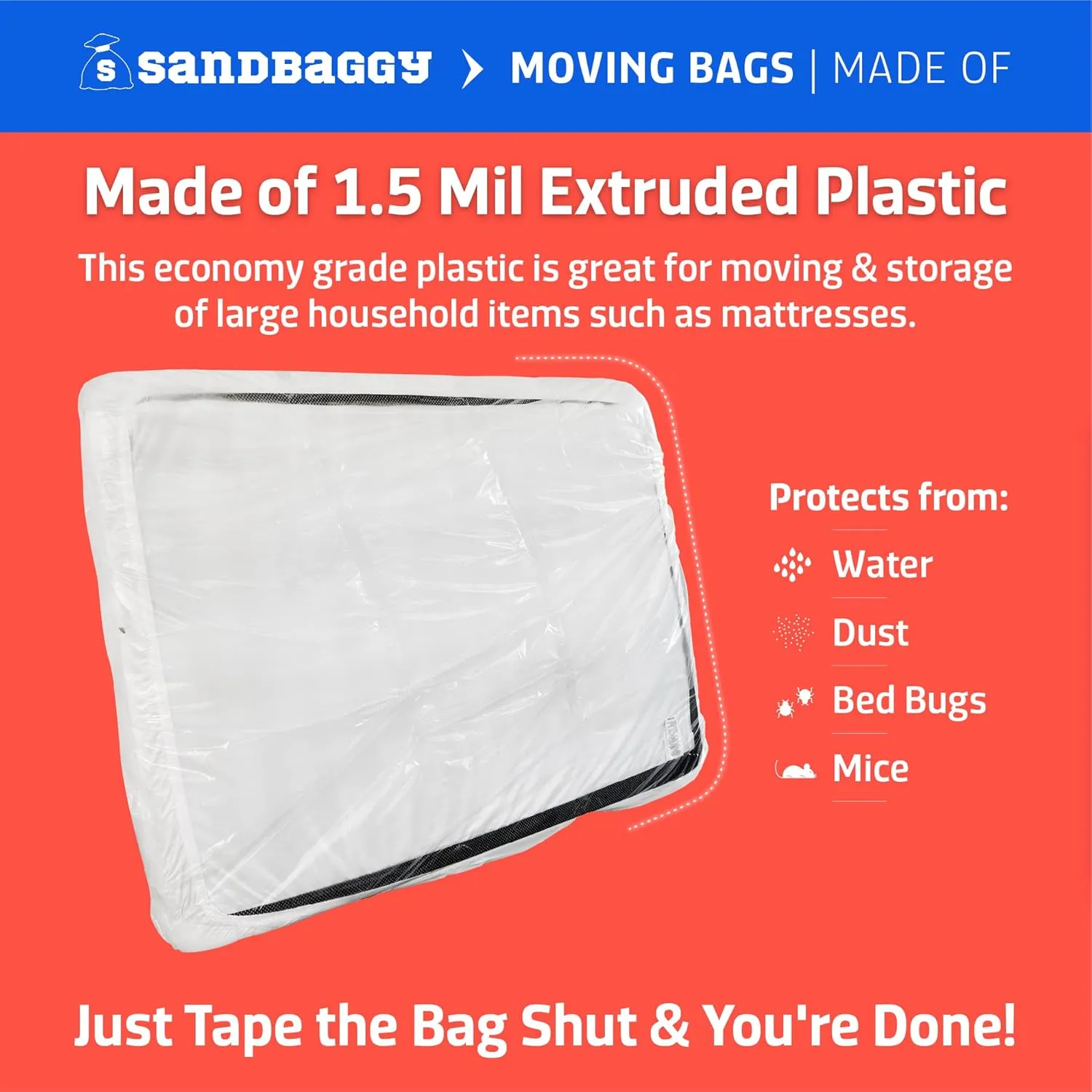 Sandbaggy Furniture Cover Plastic Bag | Made in USA | for Moving or Storage of Dining Chairs, Tables & More | Covers up to 55" x 60" | Waterproof & Dustproof Bags | 1.5 Mil Thick (10, Clear)