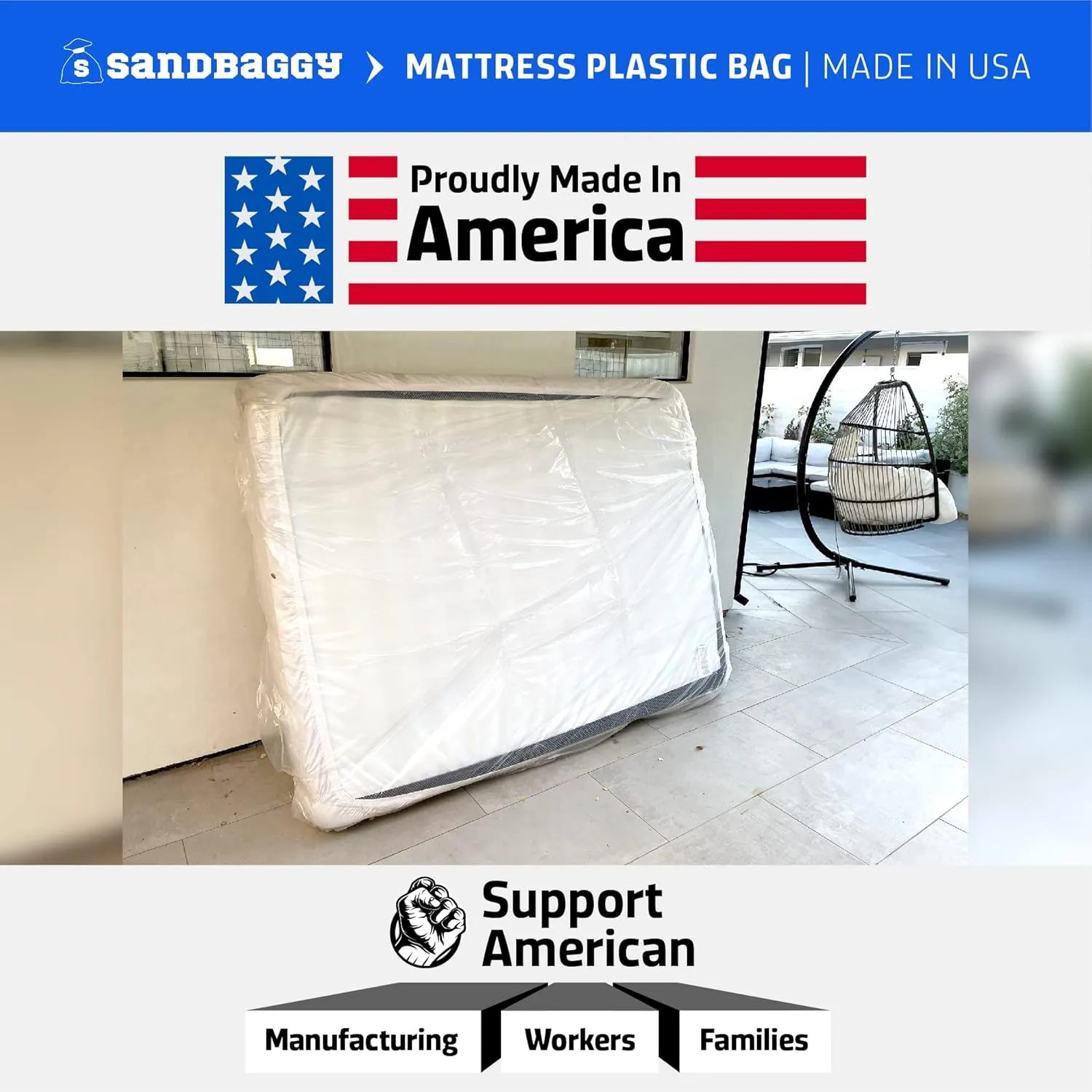 Sandbaggy Furniture Cover Plastic Bag | Made in USA | for Moving or Storage of Dining Chairs, Tables & More | Covers up to 55" x 60" | Waterproof & Dustproof Bags | 1.5 Mil Thick (10, Clear)