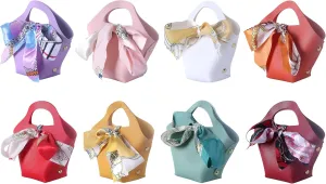 Sansam 12pcs Leather Gift Bags, Small Leather Wedding Candy Bags for Party Favors, Reusable Gift Wrapping Treat Bag for Baby Shower, Christmas,Halloween