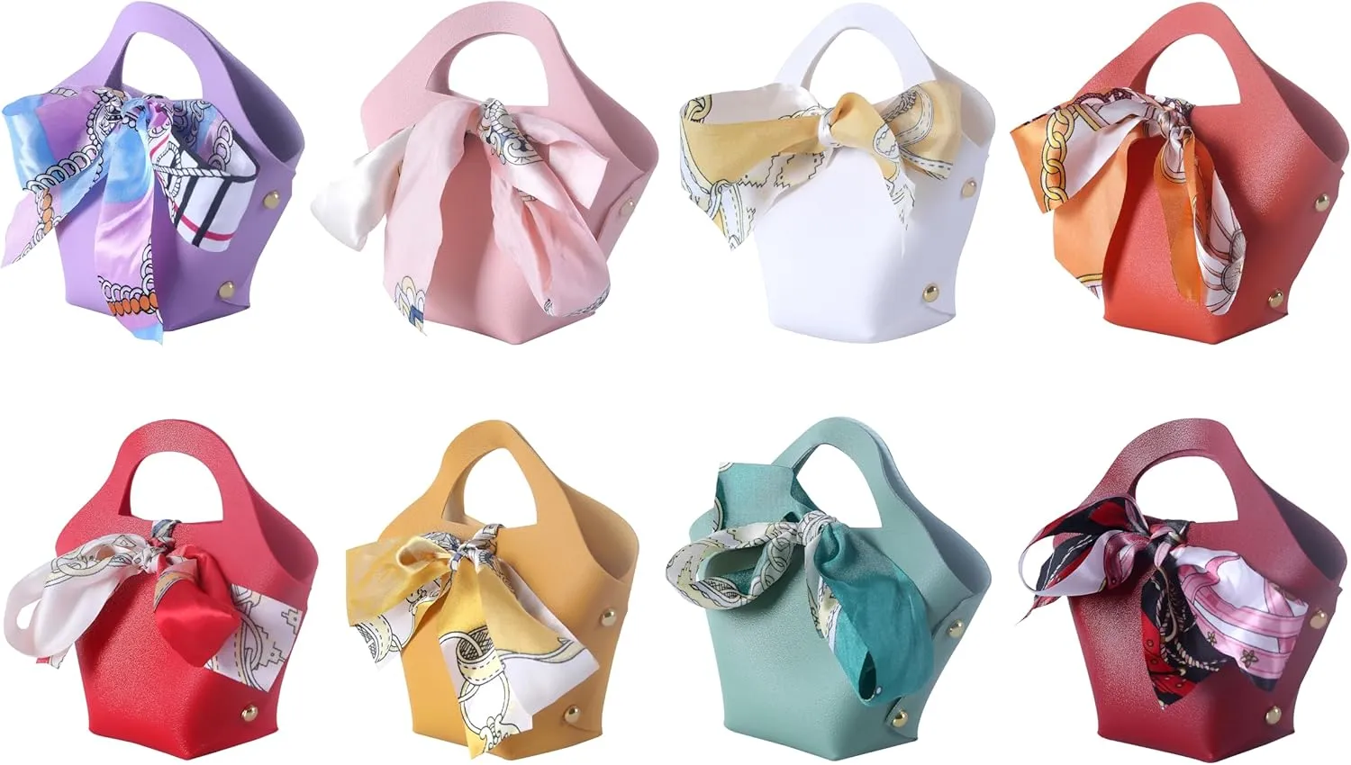 Sansam 12pcs Leather Gift Bags, Small Leather Wedding Candy Bags for Party Favors, Reusable Gift Wrapping Treat Bag for Baby Shower, Christmas,Halloween