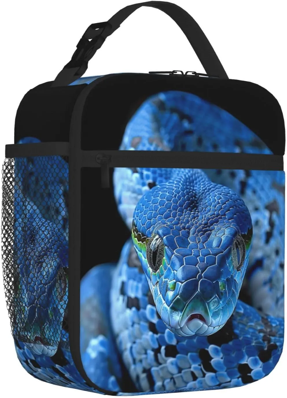 SARA NELL Snake Lunch Box Cool Blue Snake Lunch Bag Insulated Reusable Portable Lunch Tote Cooler Bag for Women Men Teens Kids, Office Work School Travel Lunchbox