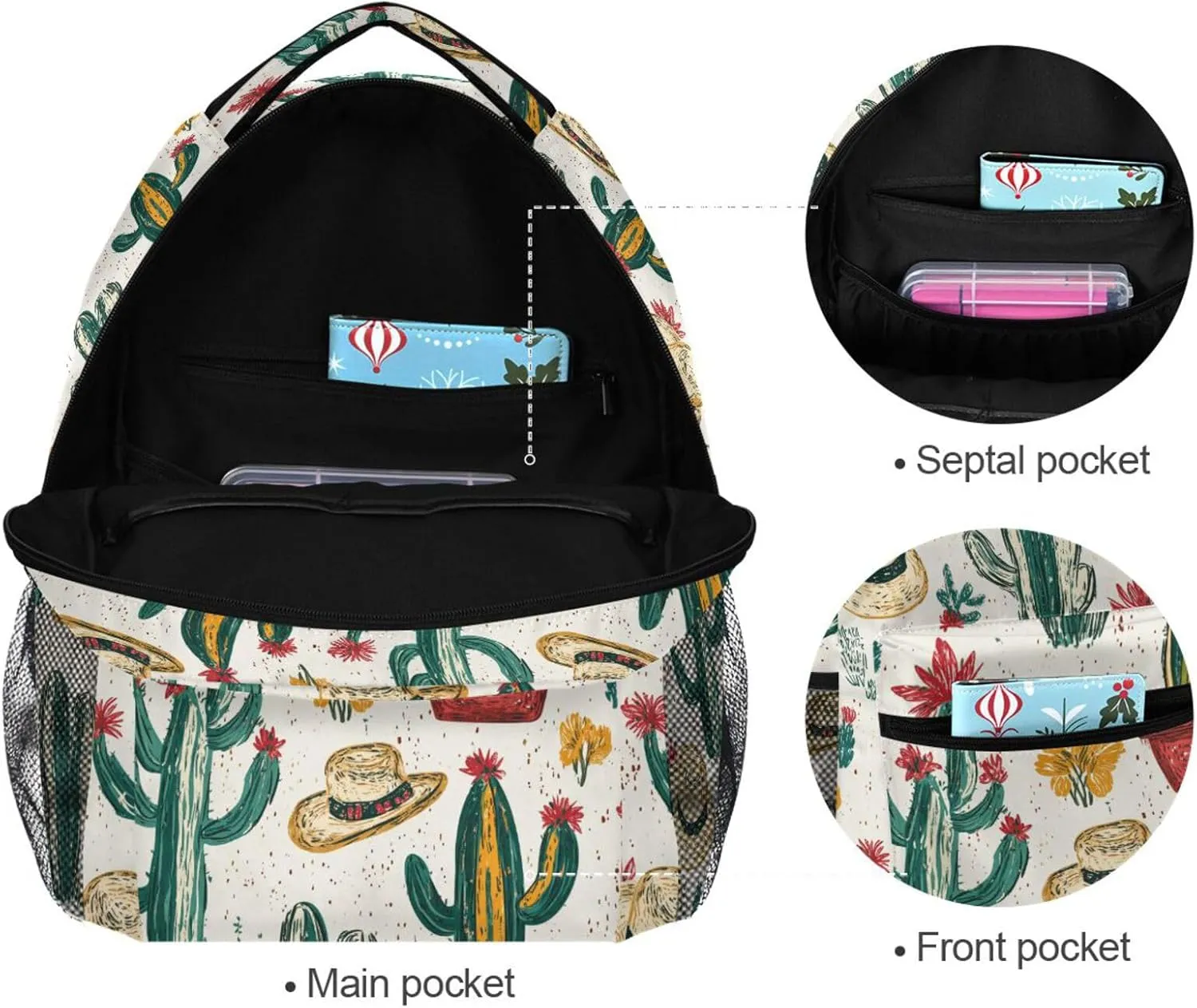 School Backpack for Teacher Nurse Fashion Personal Backpack with Chest Strap for Business Work College Travel Trip Western Cowboy Boho Cactus Primitive Charm Sparkling