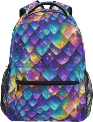School Backpack for Women Men Fashion School Bag with Chest Strap for Business Work College Travel Trip Rainbow Scales Glittering