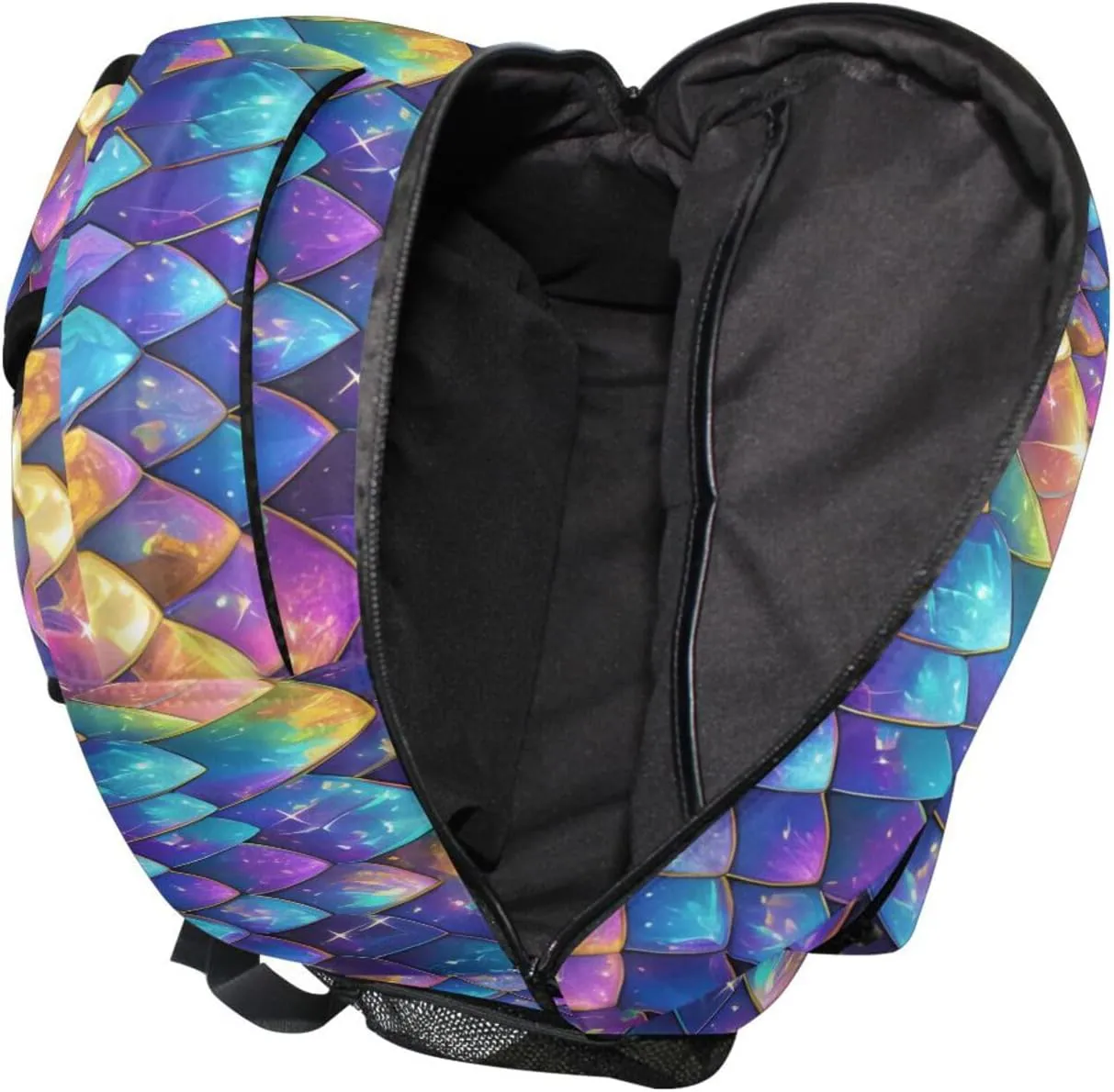 School Backpack for Women Men Fashion School Bag with Chest Strap for Business Work College Travel Trip Rainbow Scales Glittering