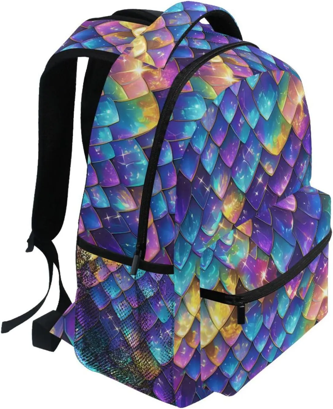 School Backpack for Women Men Fashion School Bag with Chest Strap for Business Work College Travel Trip Rainbow Scales Glittering