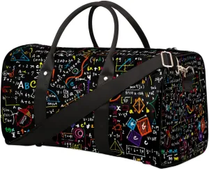 Science Formulas Letter Symbol Travel Duffel Bag, Sports Tote Cute Gym Bag Weekender Bag Workout Bag Carry on Luggage Handle Bag Overnight Shoulder Bag for Women Men