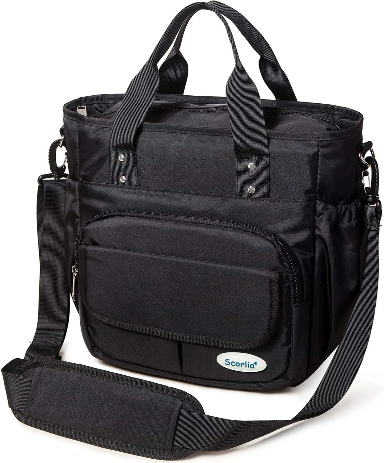 Scorlia Insulated Lunch Bag, Extra Large Leakproof Lunch Tote Bag With Removable Shoulder Strap, Durable Reusable Cooler lunch Box Bag with Side Pockets, Tall Drinks Holder for Women Men Work, Black