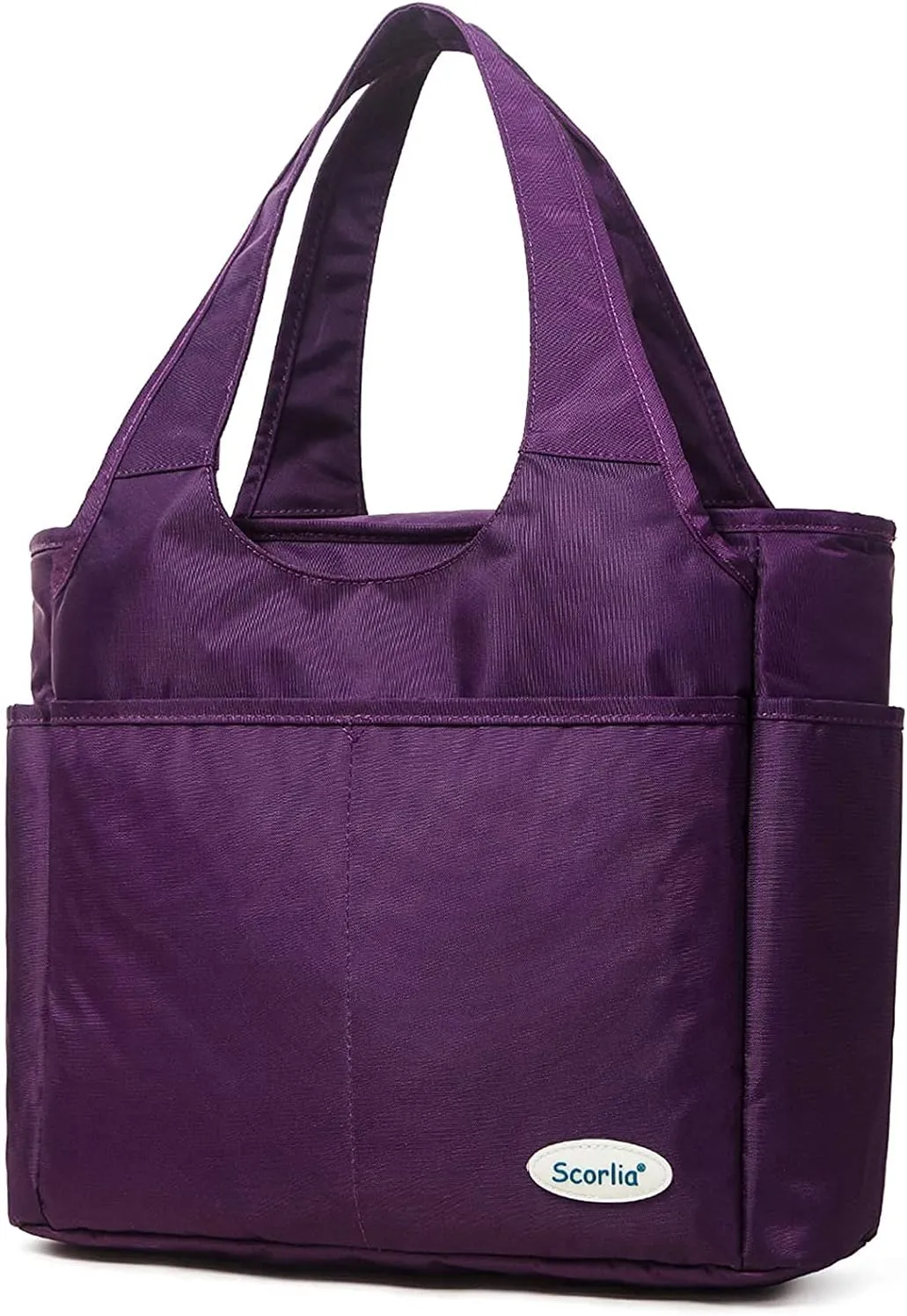 Scorlia Insulated Shoulder Bag, Extra Large Lunch Tote Handbag, Durable Reusable Cooler Ladies Lunch Box Bag with Side Pockets, Tall Drinks Holder for Women Men Work, Purple