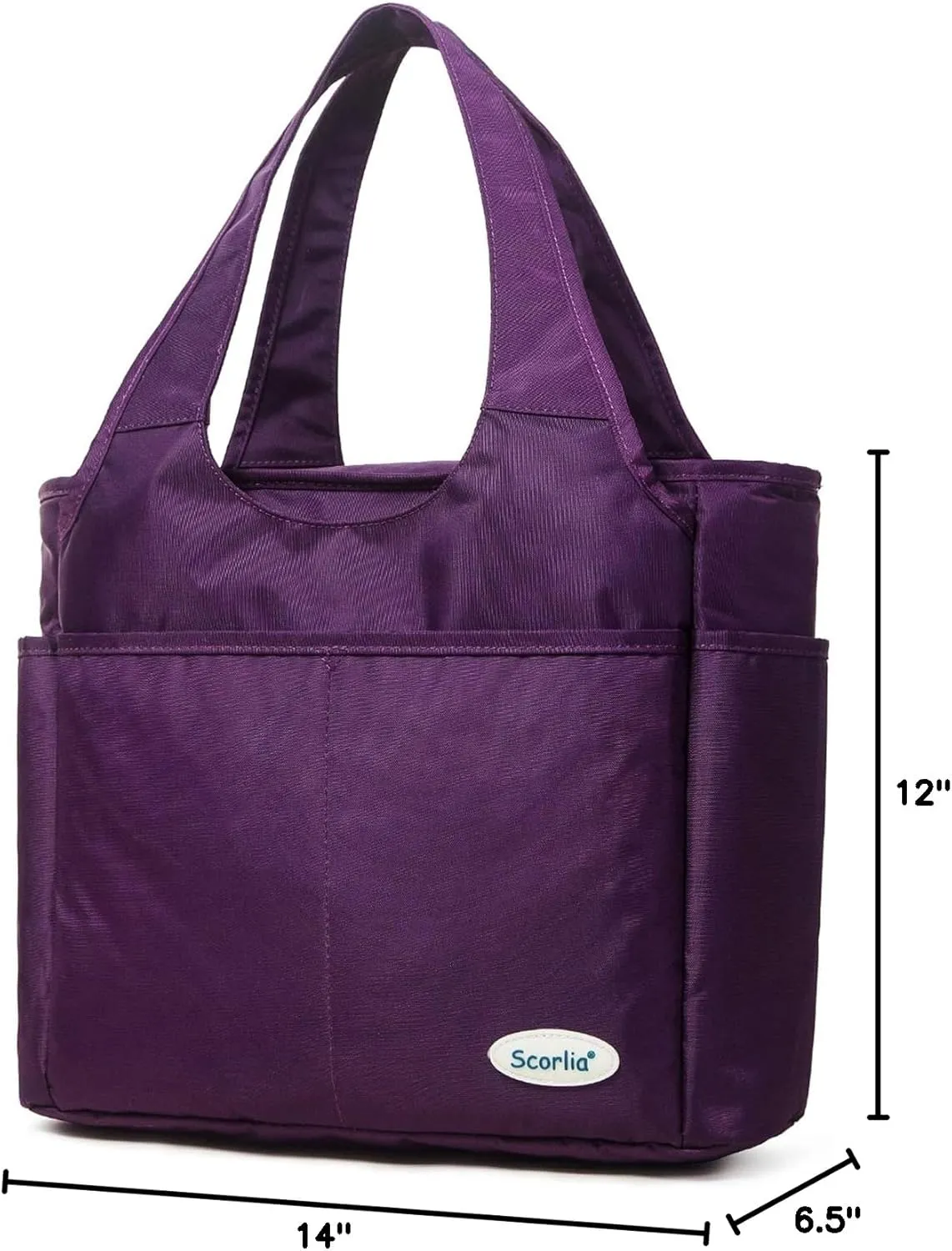 Scorlia Insulated Shoulder Bag, Extra Large Lunch Tote Handbag, Durable Reusable Cooler Ladies Lunch Box Bag with Side Pockets, Tall Drinks Holder for Women Men Work, Purple