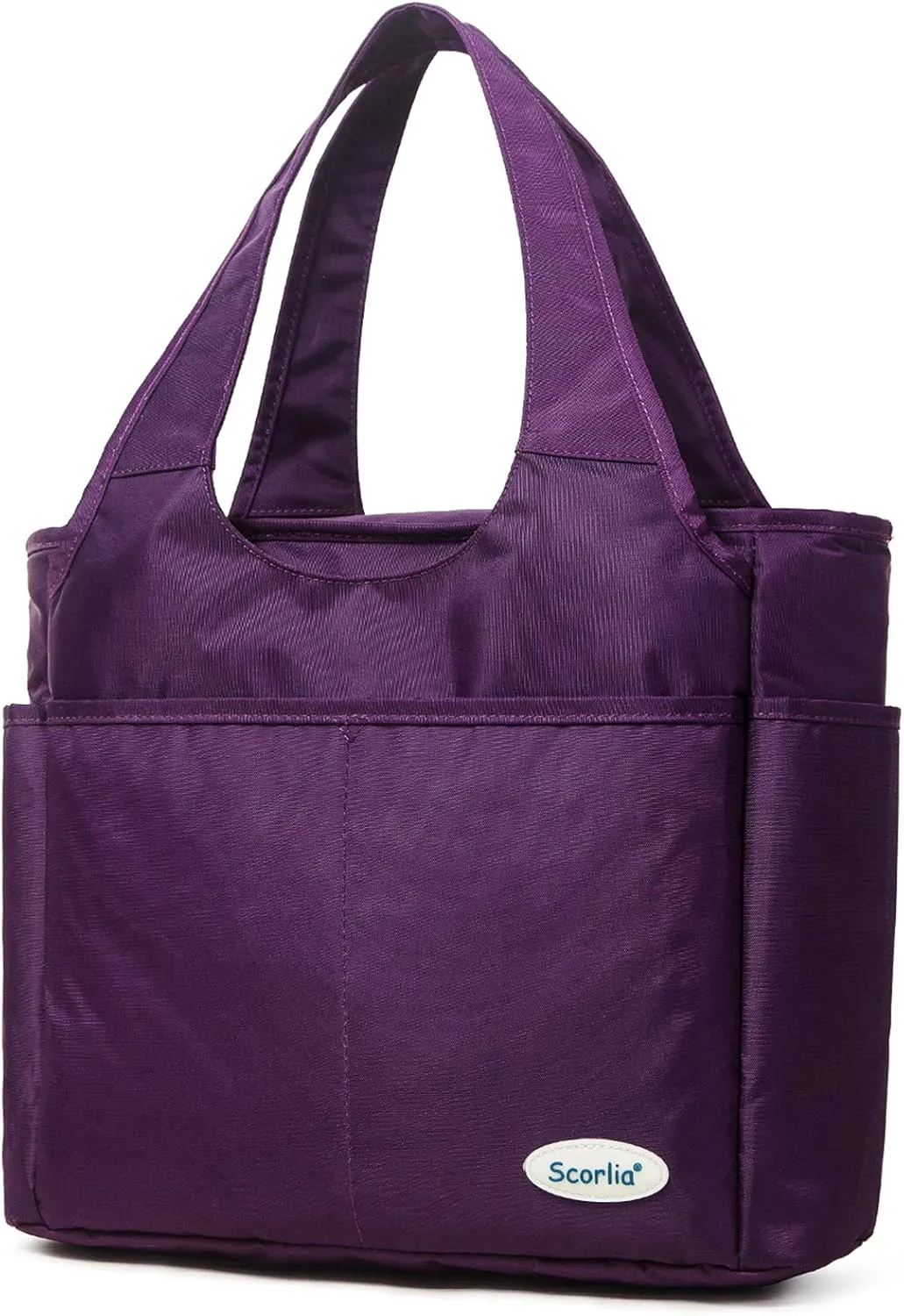 Scorlia Insulated Shoulder Bag, Extra Large Lunch Tote Handbag, Durable Reusable Cooler Ladies Lunch Box Bag with Side Pockets, Tall Drinks Holder for Women Men Work, Purple