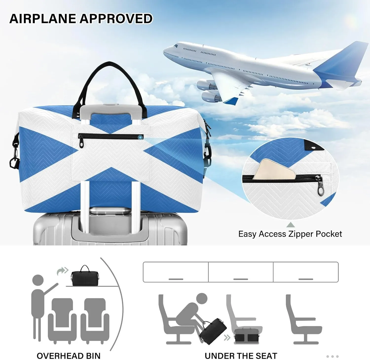 Scotland Flag Travel Duffle Bag Quilt Gym Bag Weekender Bags Overnight Bag Carry On Bag with Make Up Bag for Women Ladies Airplane Trip Travel Essentials Gifts