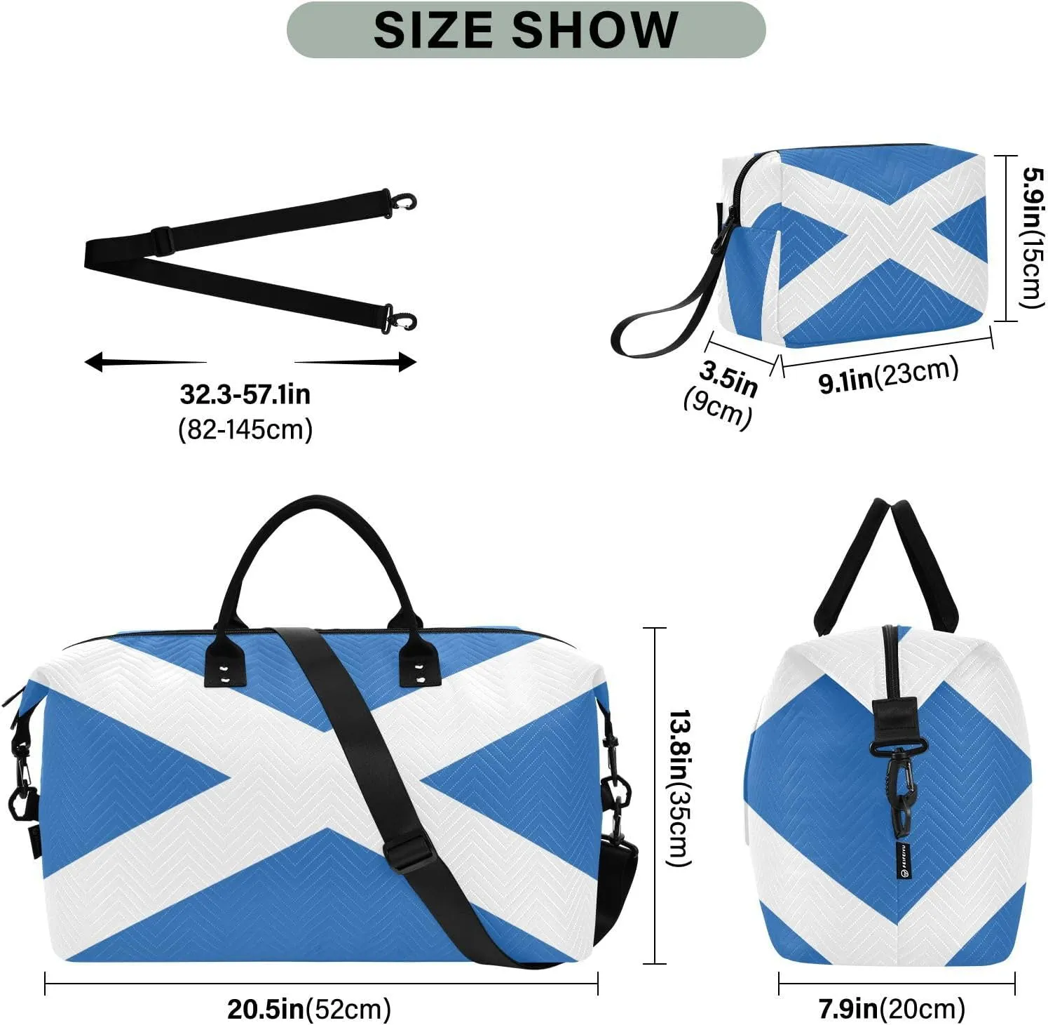 Scotland Flag Travel Duffle Bag Quilt Gym Bag Weekender Bags Overnight Bag Carry On Bag with Make Up Bag for Women Ladies Airplane Trip Travel Essentials Gifts