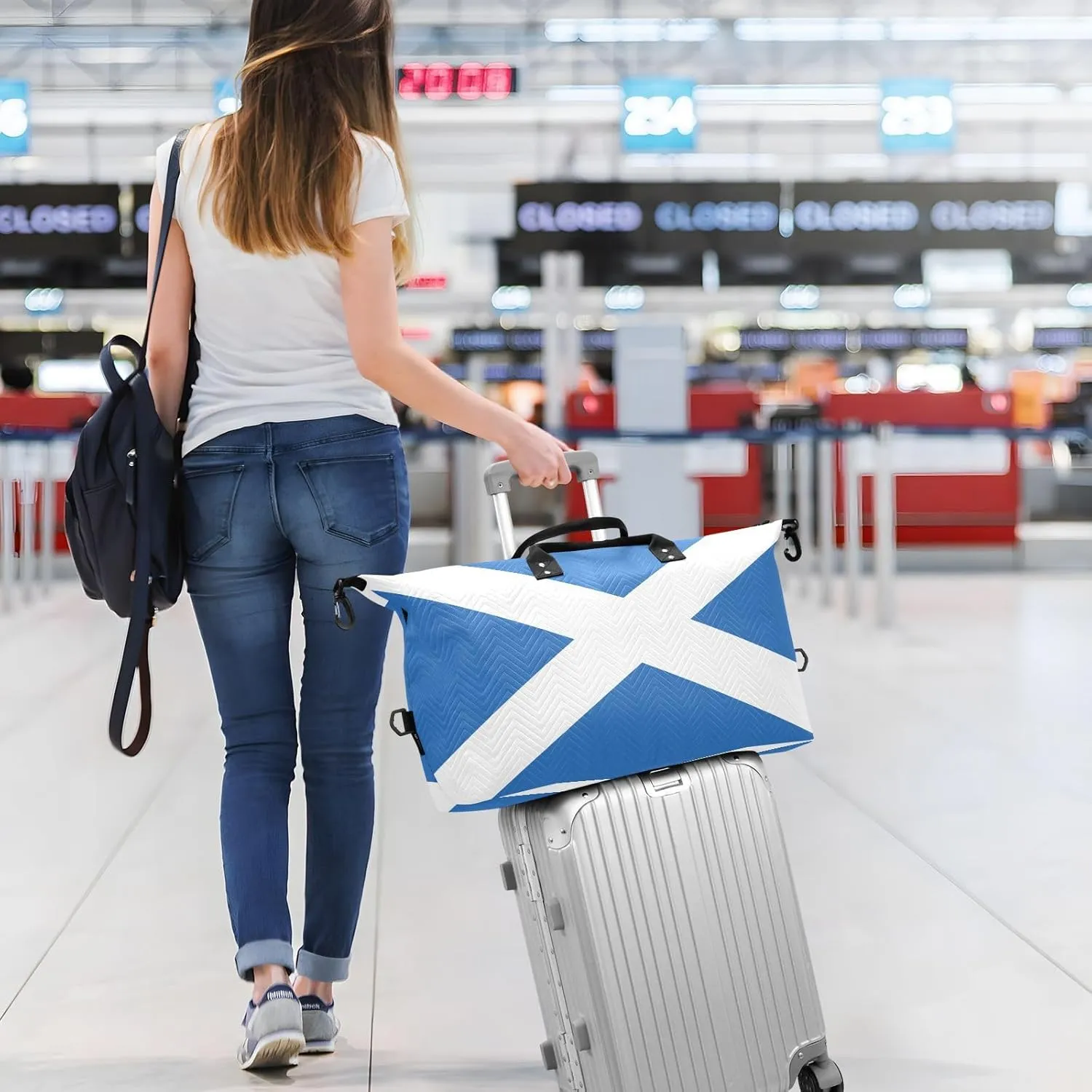 Scotland Flag Travel Duffle Bag Quilt Gym Bag Weekender Bags Overnight Bag Carry On Bag with Make Up Bag for Women Ladies Airplane Trip Travel Essentials Gifts