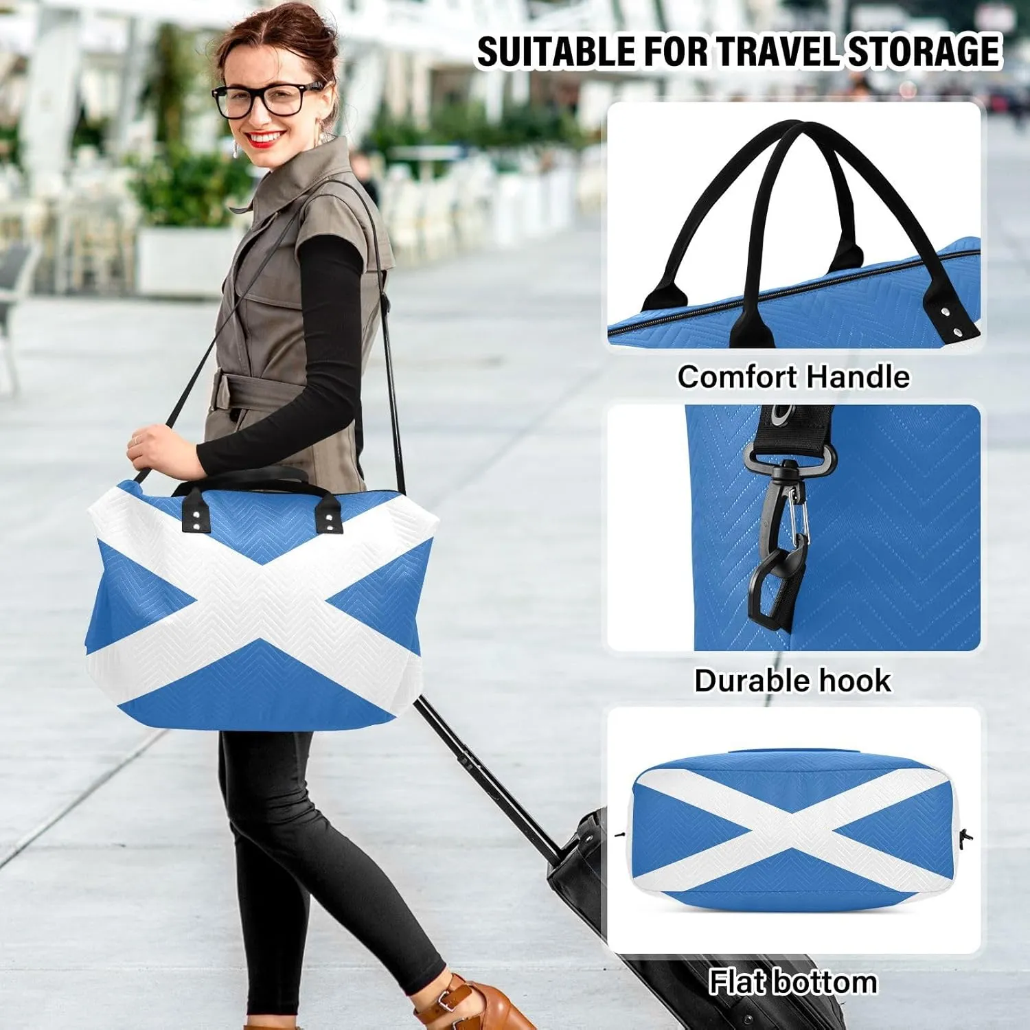 Scotland Flag Travel Duffle Bag Quilt Gym Bag Weekender Bags Overnight Bag Carry On Bag with Make Up Bag for Women Ladies Airplane Trip Travel Essentials Gifts