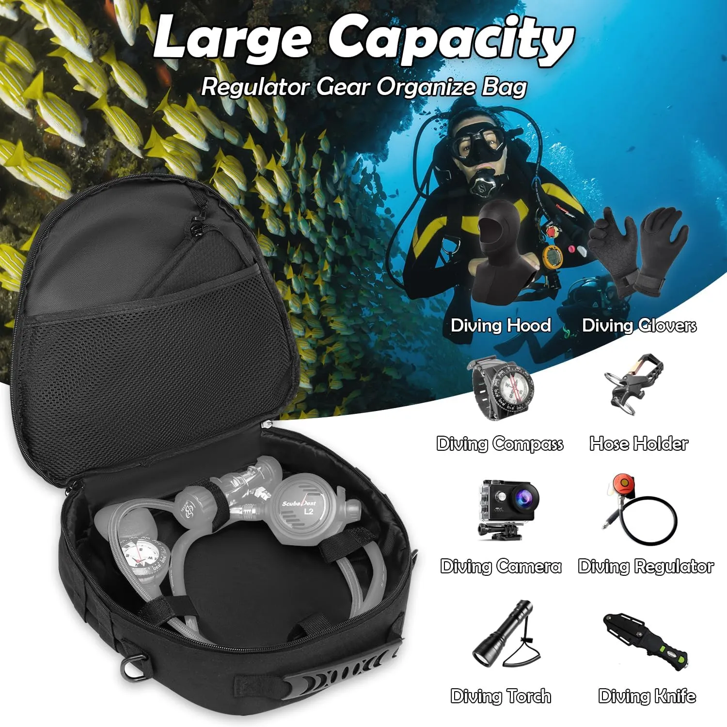 Scuba Regulator Bag - Tactical Style Diving Regulator Protective Bags Protecting and Storage Diving Gear with Adjustable Shoulder Strap
